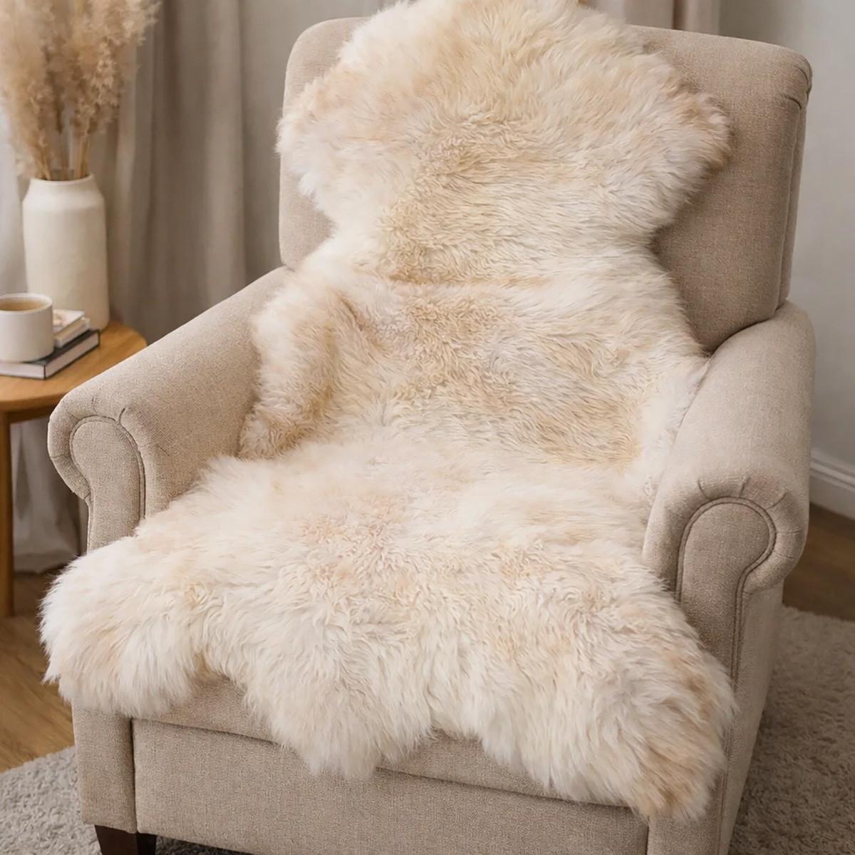 FELL Öko Lammfell Schaffell Natur Geflammt ca. 115 cm - Hellbraun/Beige, Fell (65/115cm) - Provellus