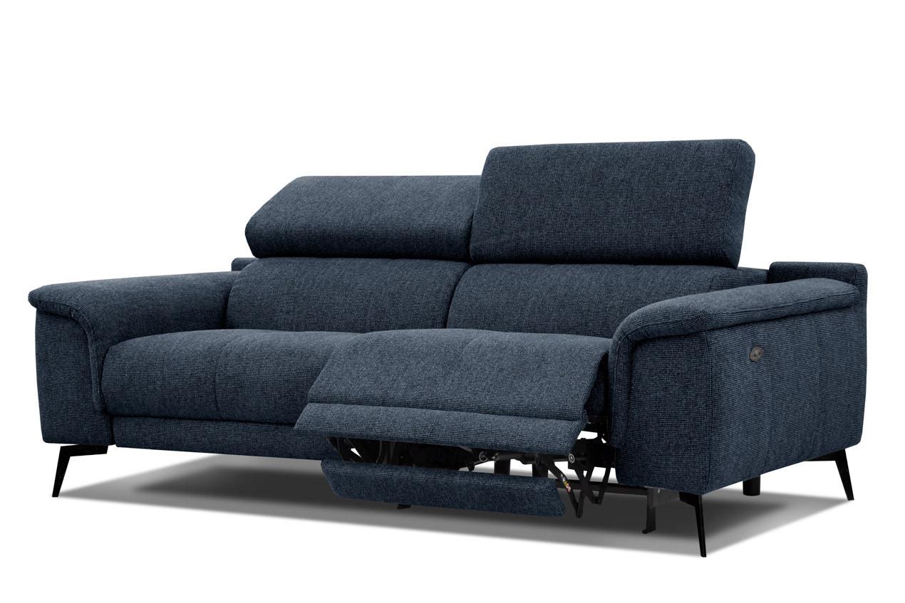 RELAXSOFA FIERO 3-Sitzer mit 1 Relaxfunktion, dunkelblau - Schwarz/Dunkelblau, Holzwerkstoff/Textil (212/82/103cm) - Wozimo