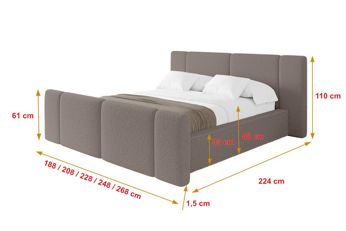 POLSTERBETT mit Bettkasten, Fußteil und Lattenrost, Bett mit Matratze H3/H4 - RIVO-Z 180x200 Braun - Braun, Holzwerkstoff/Textil (180/200cm) - ALTDECOR
