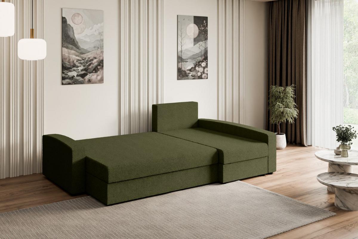 ECKSOFA mit Schlaffunktion und Bettkasten ALESIA-L 231x140x90 cm Grün Bouclé - Silberfarben/Grün, Holzwerkstoff/Kunststoff (231/140cm) - ALTDECOR