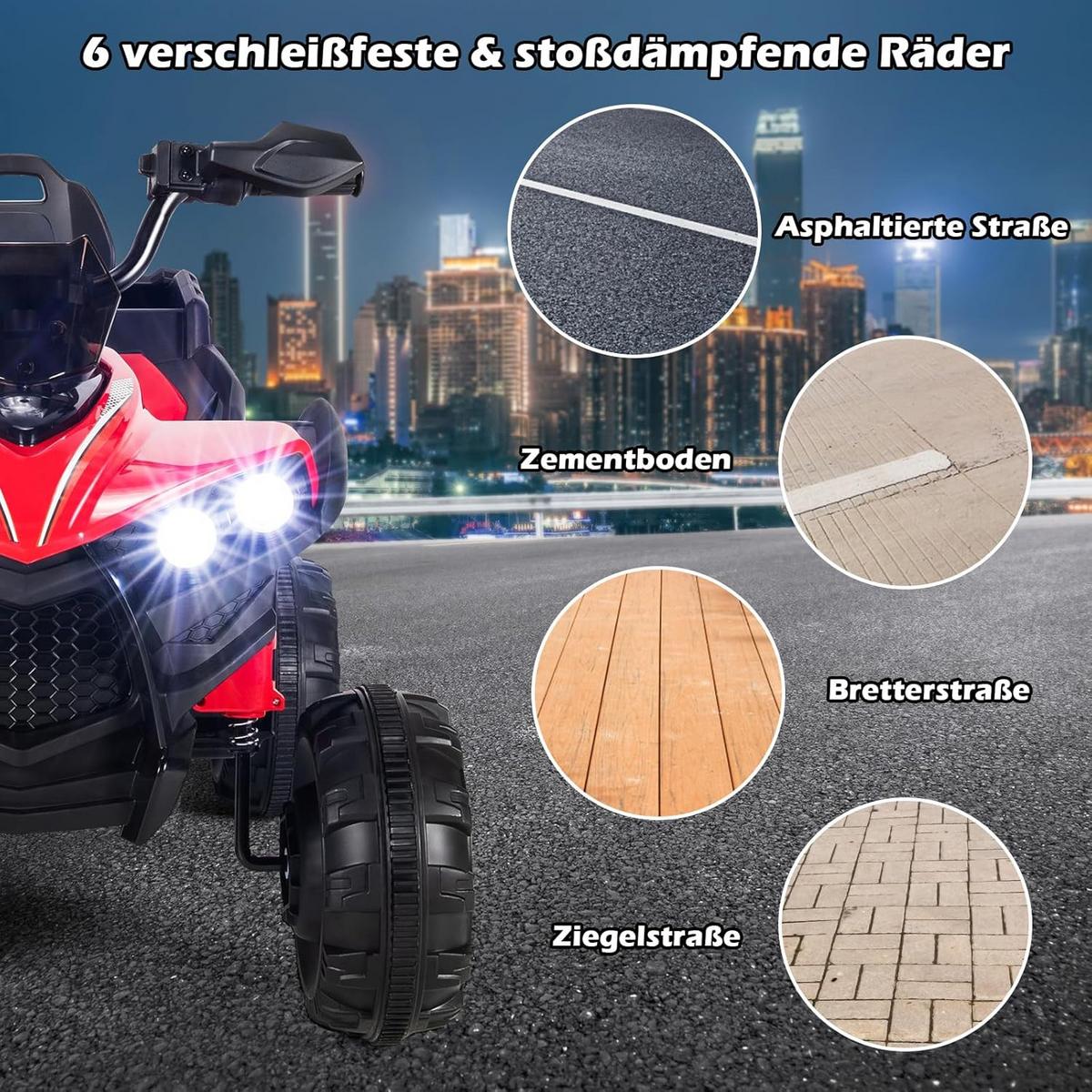 KINDERQUAD 12V Elektro Rot - Rot, Kunststoff (129/72/69cm) - COSTWAY