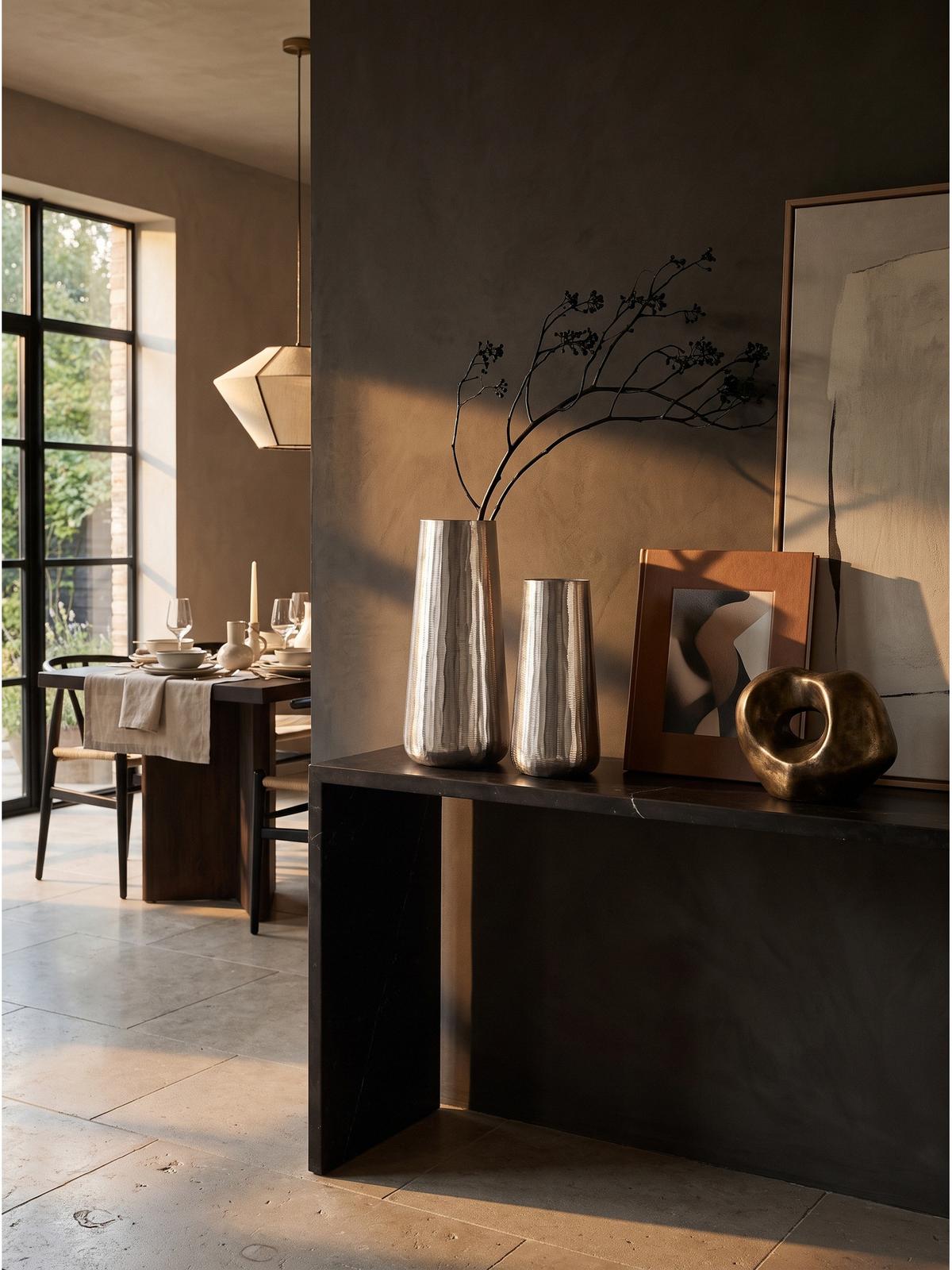 VASEN 2er-Set AMALFI, Aluminium, handgefertigt, Silber, Ø 21 x 45 cm - Silberfarben, Metall (45cm) - KADIMA DESIGN