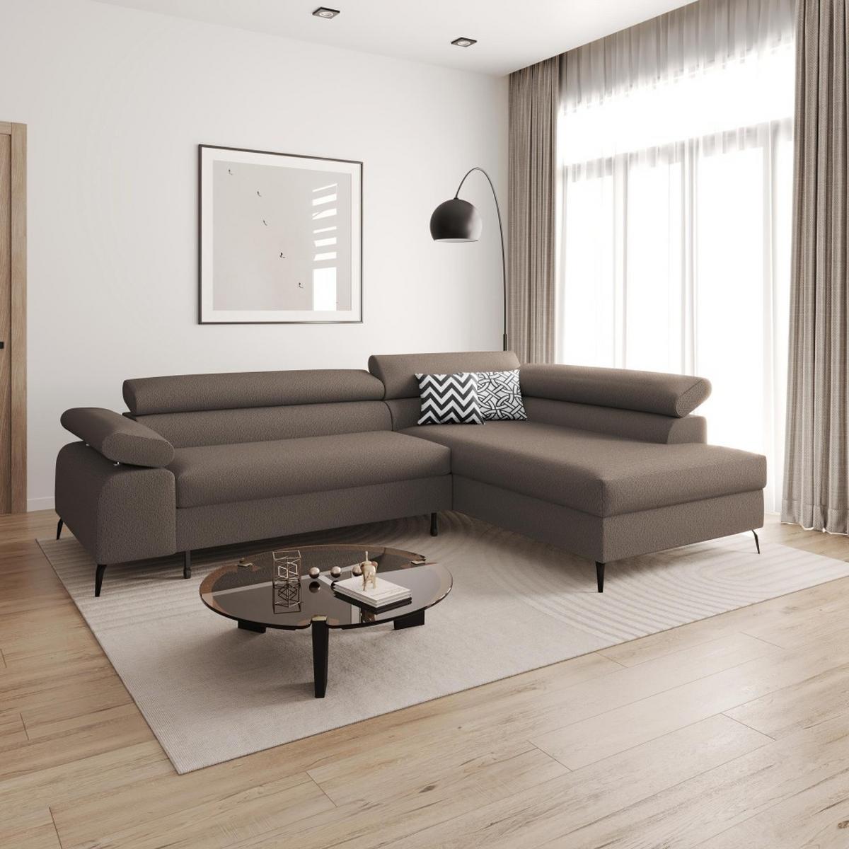 ECKSCHLAFSOFA Mellow mit Bettkasten, Dunkelbraun, rechts - Dunkelbraun/Schwarz, Textil (270/205cm) - Beautysofa