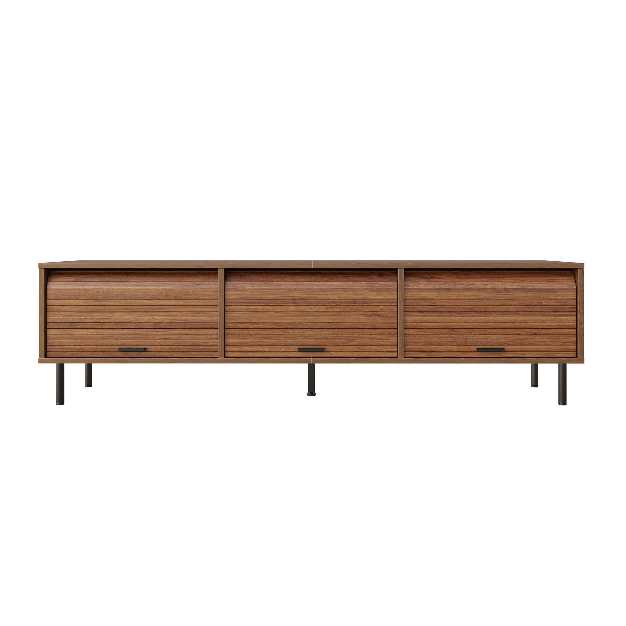 TV-LOWBOARD Walnuss-Optik 180cm mit 3 aufschiebbaren Türen & Metallfüßen - Walnussfarben, Holzwerkstoff (180/55/40cm) - Urban Meuble