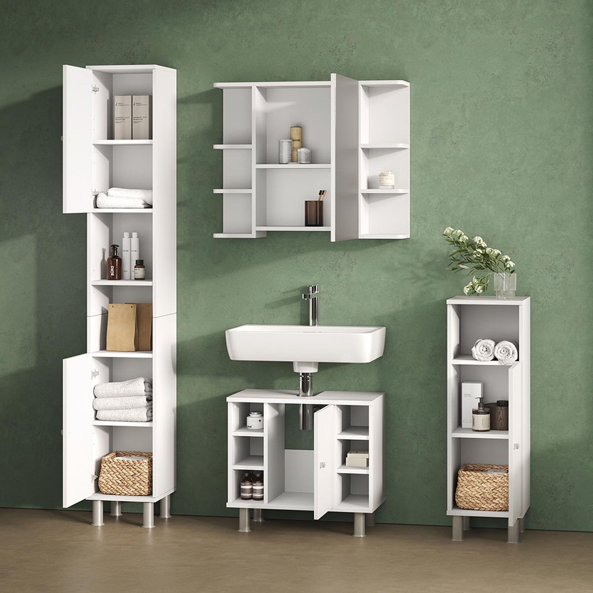 BADMÖBEL-SET Fucino Weiß 4 Teile - Weiß, Holzwerkstoff (60/54/32cm) - Livinity®