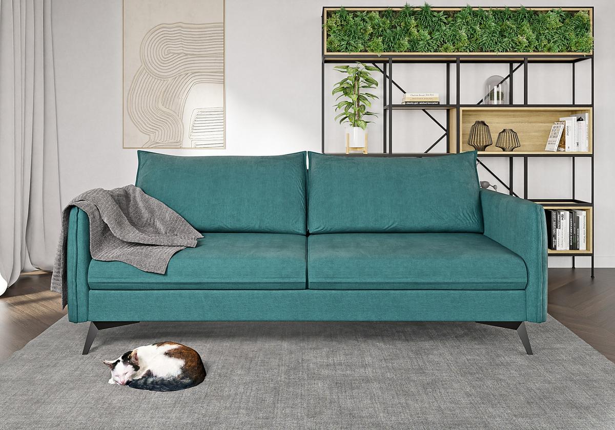 3-SITZER-SOFA Pulse Türkis Luxusmicrofaser - Türkis/Schwarz, Holz/Textil (199/86/91cm) - S-Style Möbel
