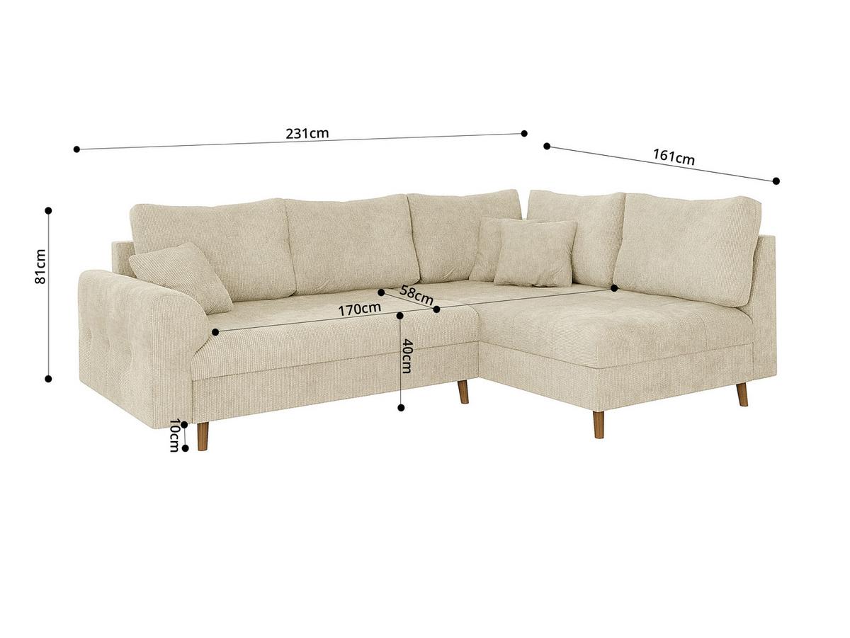 ECKSOFA Sigurd Beige Chenille - Ottomane rechts - Beige/Braun, Holz/Textil (231/161cm) - S-Style Möbel