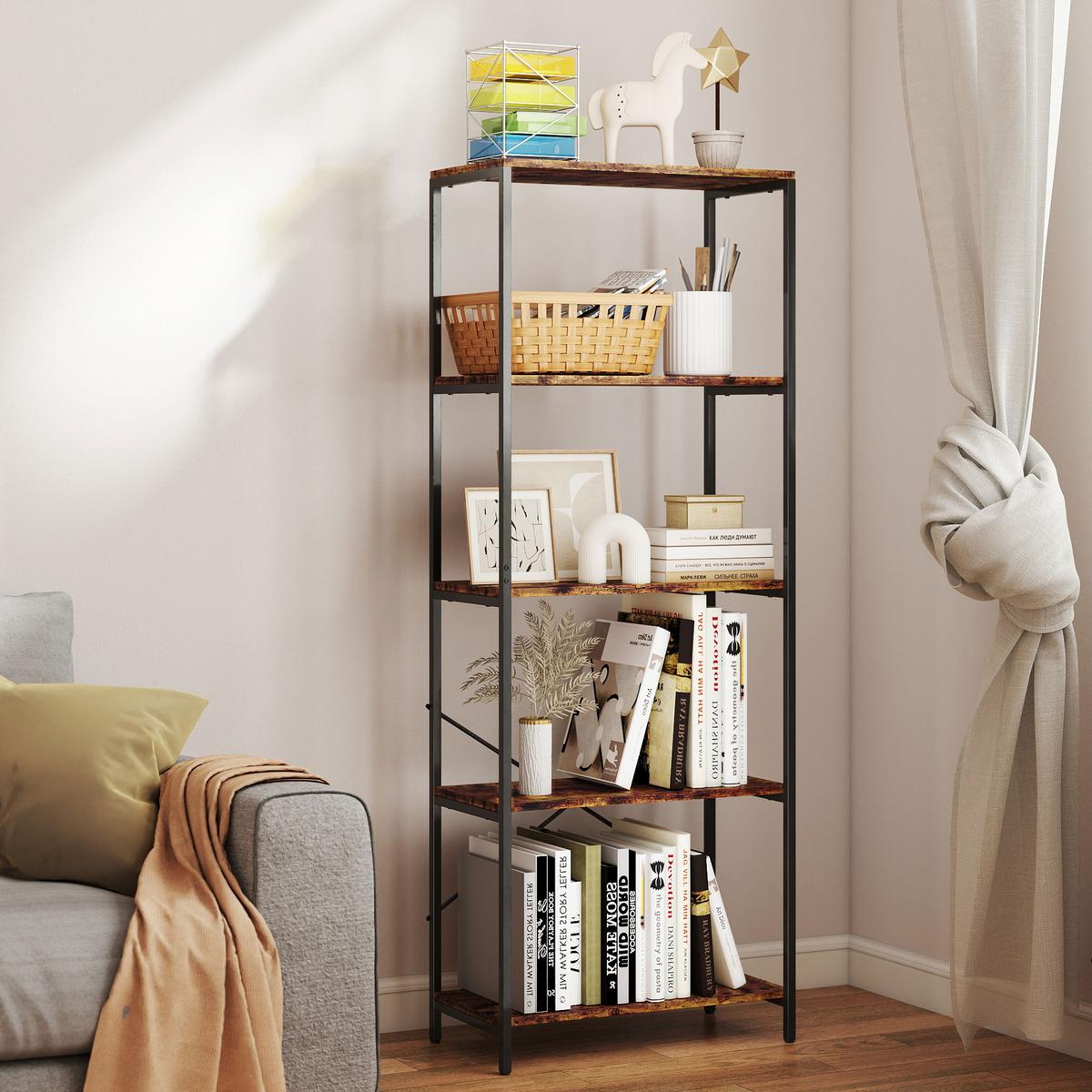 BÜCHERREGAL Standregal mit 5 Ebenen Büroregal Braun - Schwarz/Braun, Metall (35/161/79cm) - HOMCOM