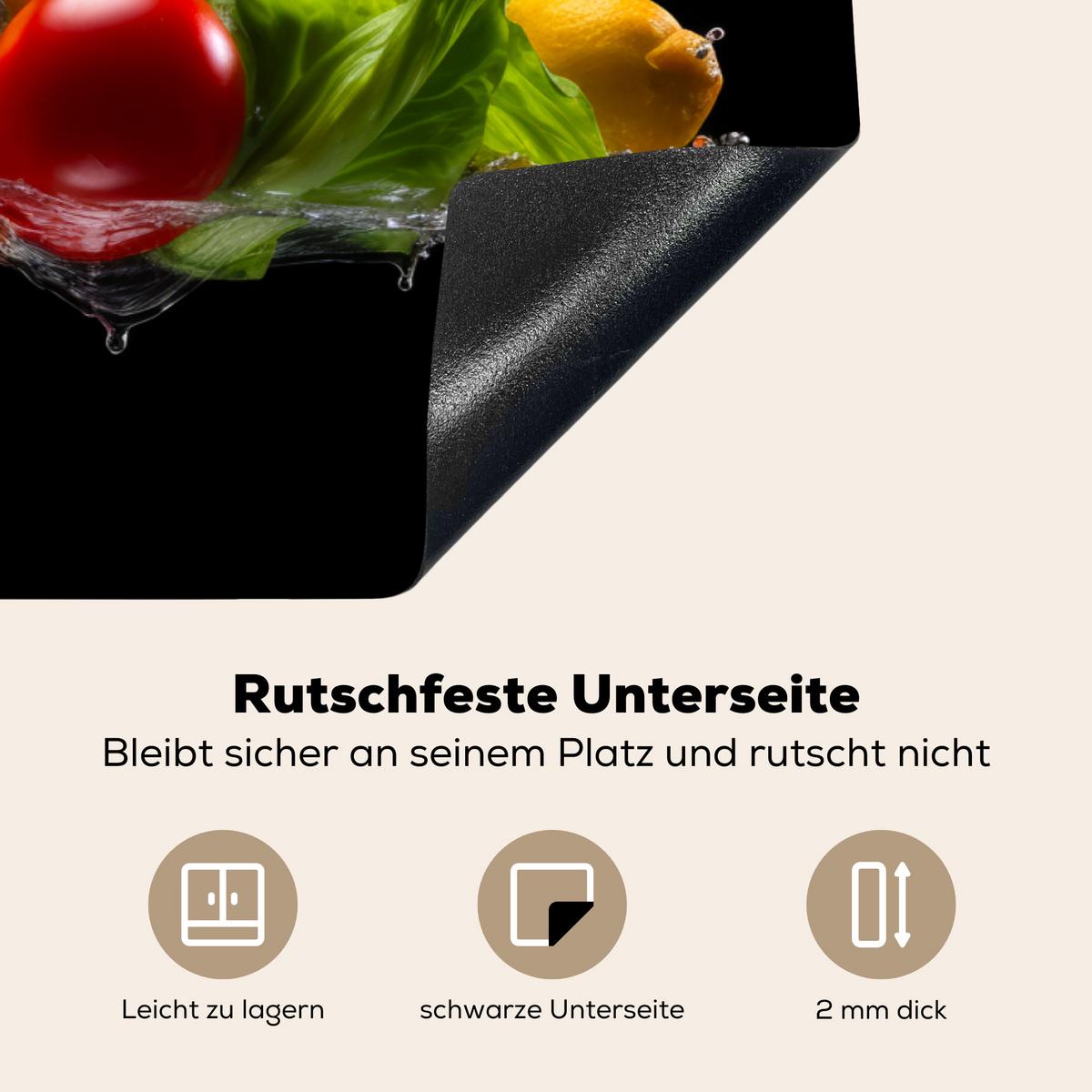 HERDABDECKPLATTE Paprika - Wasser - Gemüse - Schwarz Ceranfeldabdeckung 90x52 cm - Multicolor, Kunststoff (90/52/0.2cm) - MuchoWow