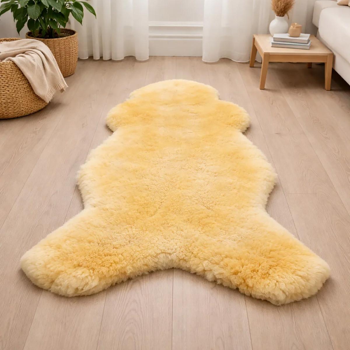 SCHAFFELL Premium Merino Lammfell Natur Medizinisch gegerbt geschoren ca. 105 cm - Gelb, Fell (55/105cm) - Provellus