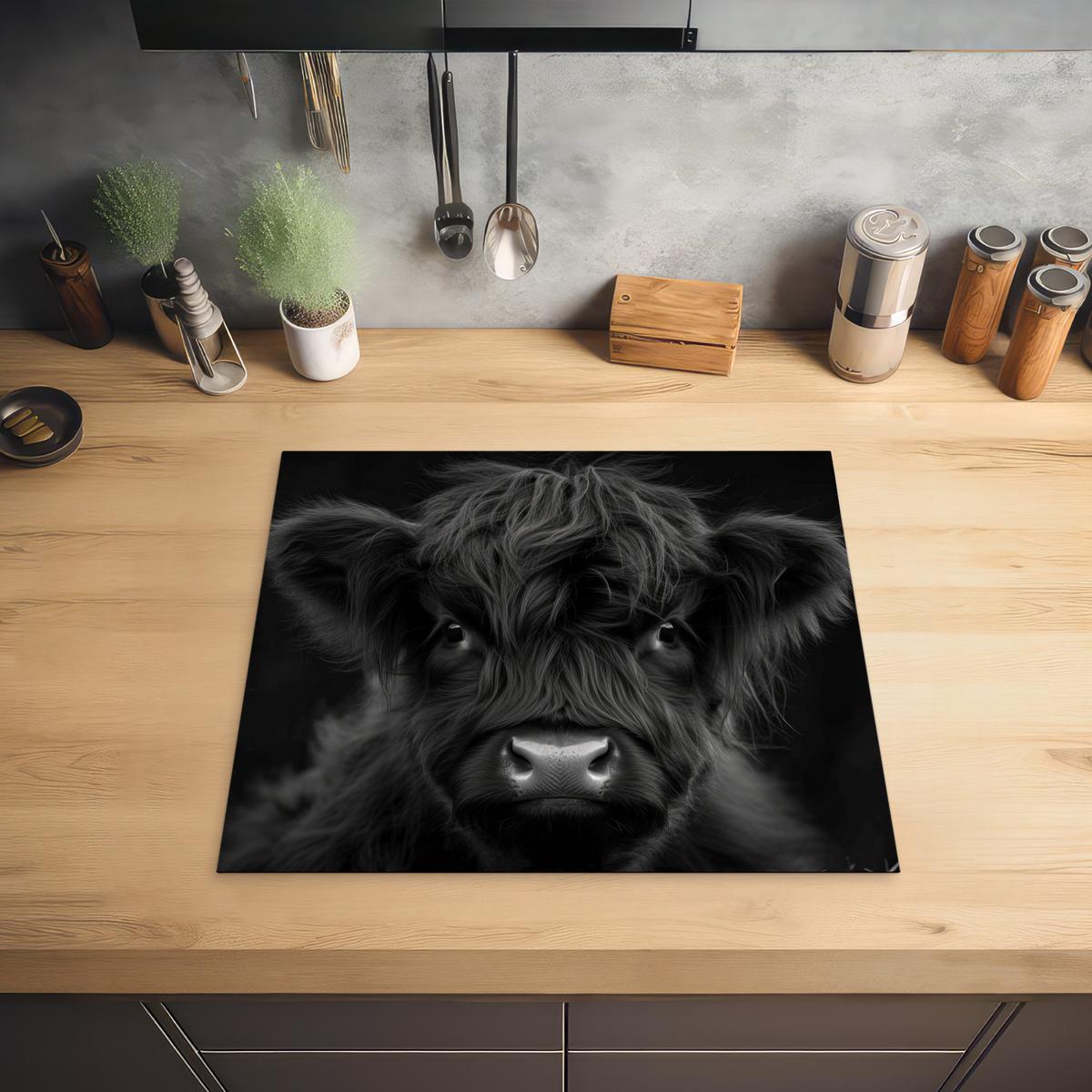 HERDABDECKPLATTE Scottish Highlander - Schwarz - Kalb - Kuh Abdeckung Ceranfeld 57.6x51.6 cm - Schwarz, Kunststoff (57.6/51.6/0.2cm) - MuchoWow