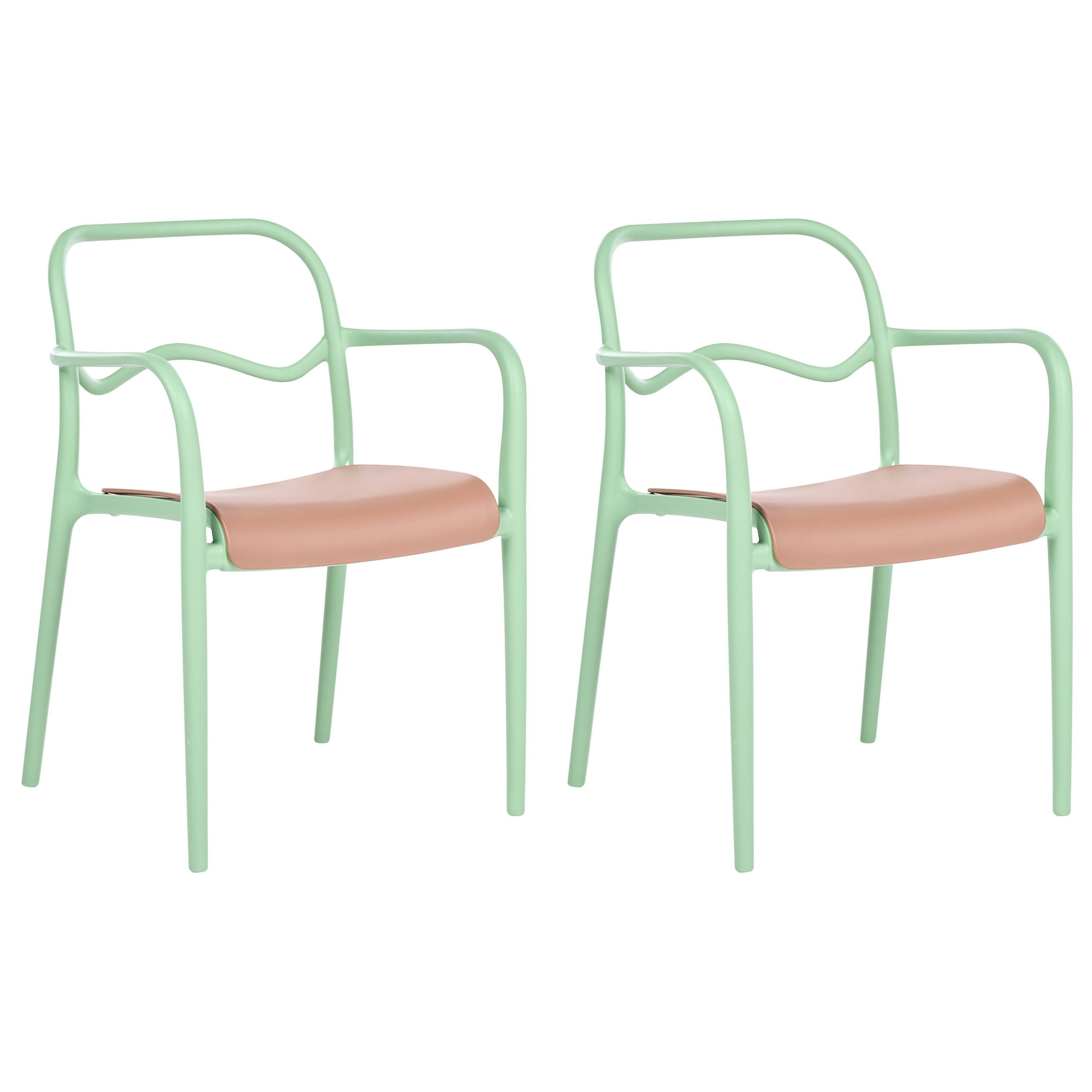 GARTENSTUHL 2er Set Kunststoff Grün Thasos - Grün, Kunststoff (57/80/57cm) - Beliani
