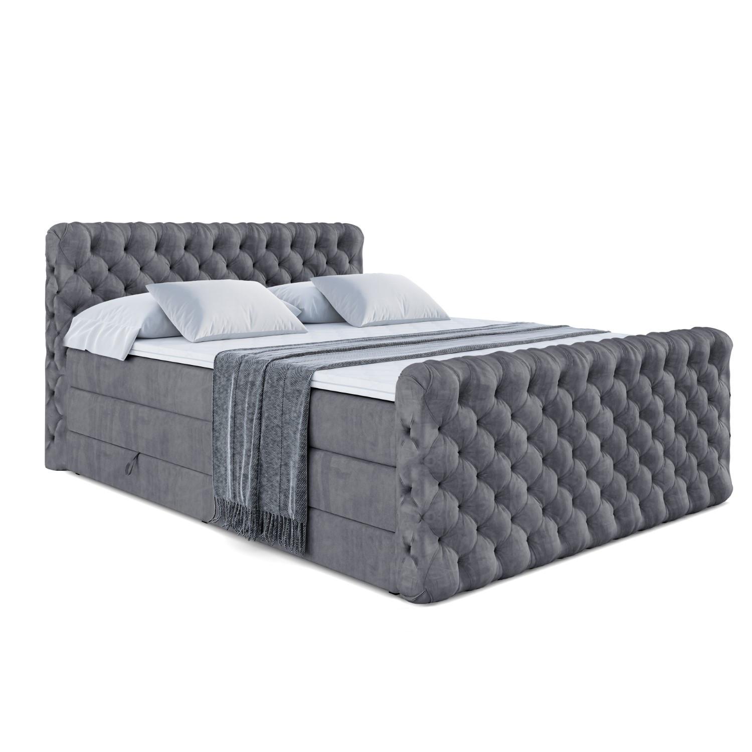 BOXSPRINGBETT BOXI8-Z KING - 140x200 - H3/H4 - Dunkelgrau - Dunkelgrau, Holzwerkstoff (140/200cm) - ALTDECOR