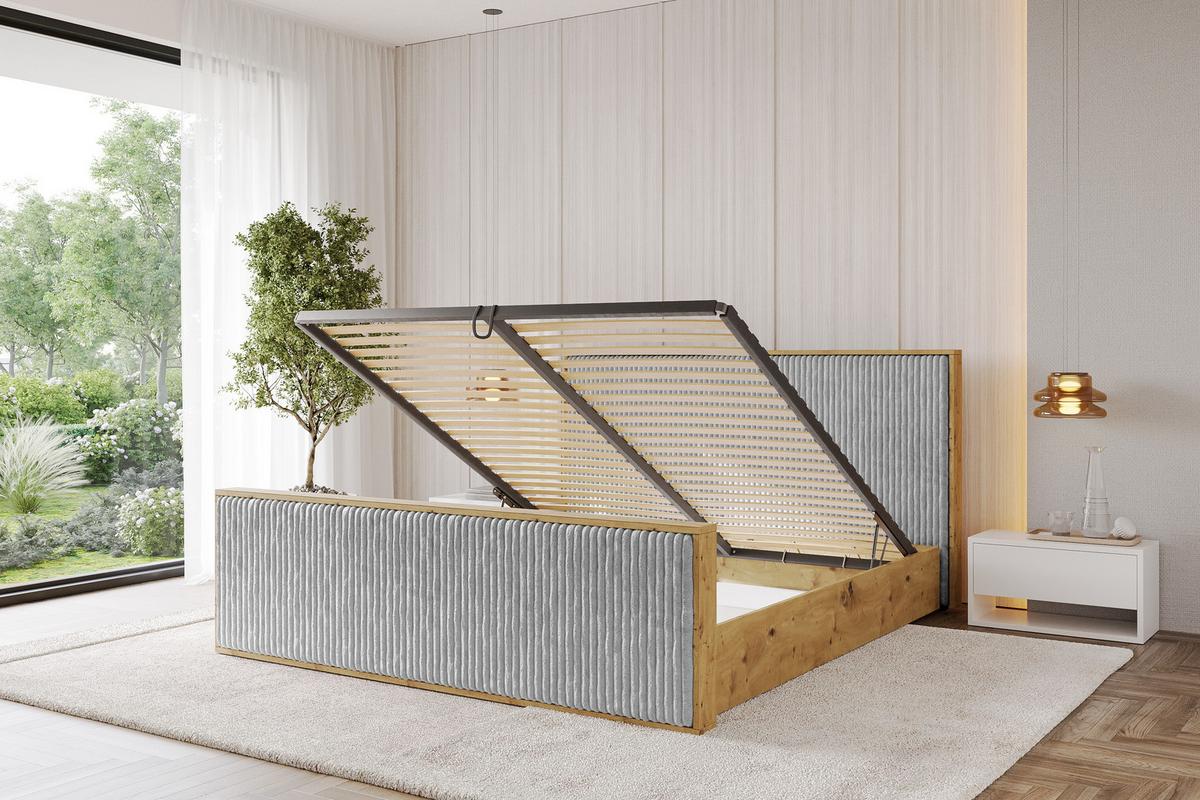POLSTERBETT mit Bettkasten und Lattenrost, Boxbett mit Stauraum und Kopftei mit Matratze H3/H4 - ENZO10 120x200 Grau - Grau, Holzwerkstoff/Textil (120/200cm) - ALTDECOR
