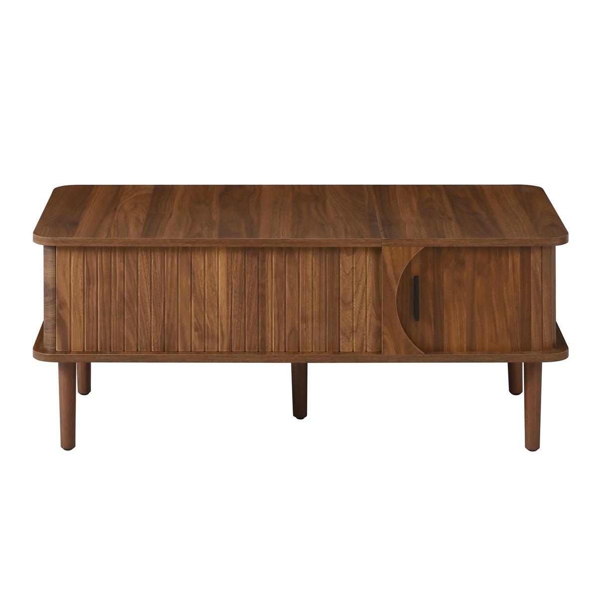 COUCHTISCH walnuss-optik & vertikale rillen mit lift-funktion & schiebetür - Walnussfarben, Holzwerkstoff (48/100/55.5cm) - Urban Meuble