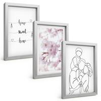 BILDER SET 3er Set - 20x30 cm Silberner Rahmen - Blumenfamilie minimalistisch - Silberfarben, Kunststoff (20/30cm) - TULUP