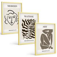 BILDER SET 3er Set - 40x60 cm Goldrahmen - Stilvolle Grafiken, Linien, Zeichen - Goldfarben, Kunststoff (40/60cm) - TULUP