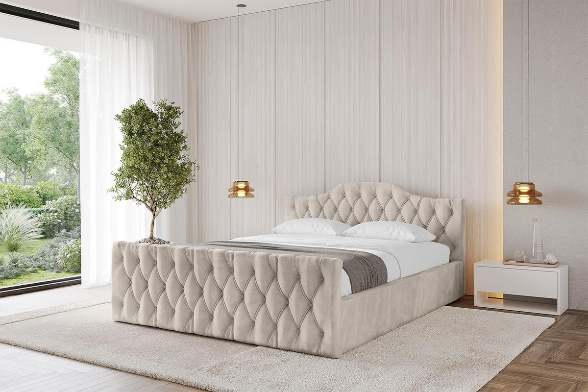 POLSTERBETT mit Bettkasten, Fußteil und Lattenrost, Boxbett mit Matratze H3/H4 - FALIO-Z-V1 120x200 Beige - Beige, Holzwerkstoff/Textil (120/200cm) - ALTDECOR