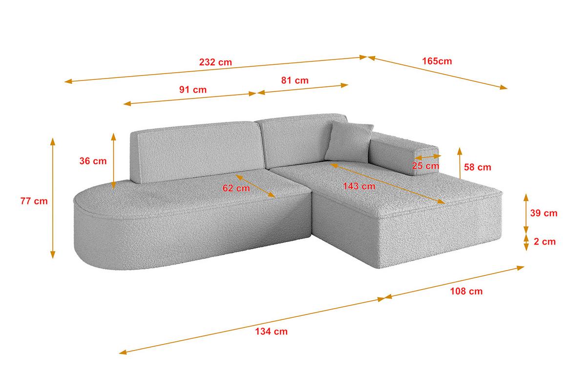 ECKSOFA Ottomane Rechts IREA-L1-v4 - 232x165x77 cm Hellgrau - Hellgrau, Holzwerkstoff/Textil (232/165cm) - ALTDECOR