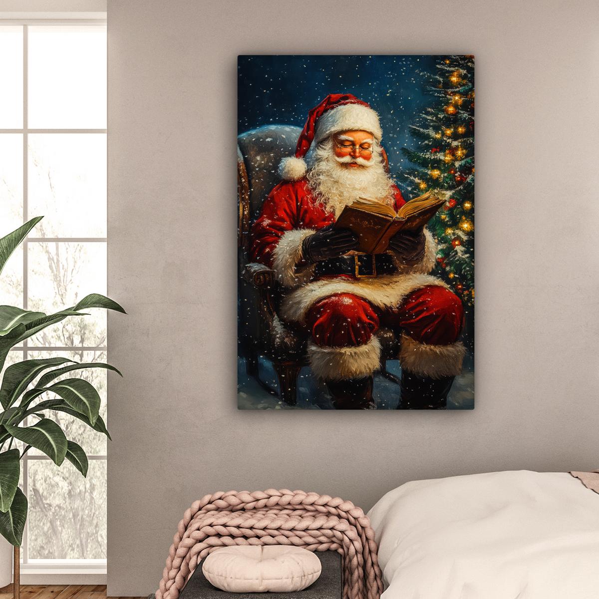 LEINWANDBILD Weihnachtsmann - Weihnachten - Winter - Weihnachtsbaum Deko XXL 80x120 cm - Bordeaux, Textil (80/120cm) - MuchoWow