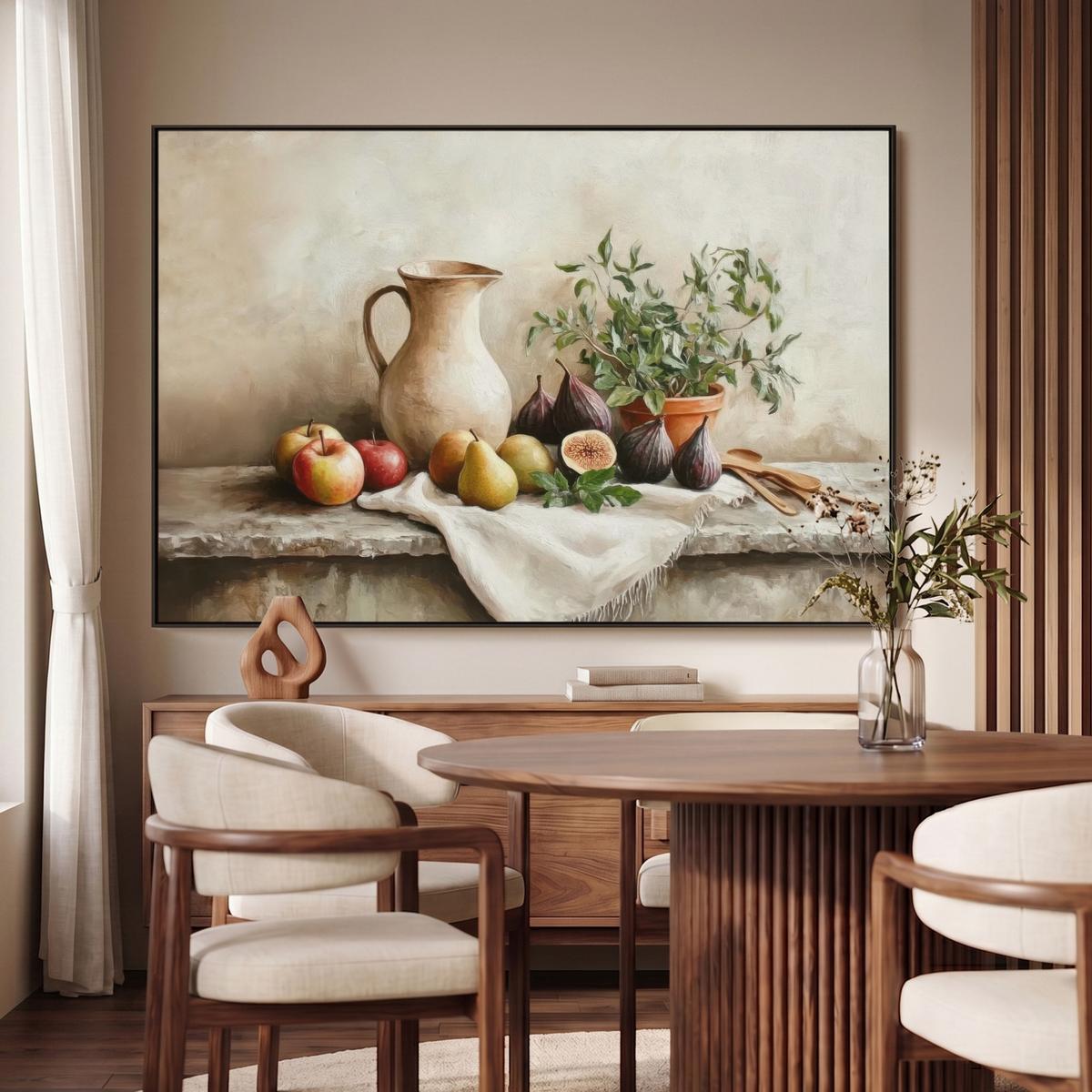 LEINWAND Bilder mit Rahmen - Obst - Kräuter - Ländlich - 140x90 - Naturfarben, Textil (140/90cm) - MuchoWow