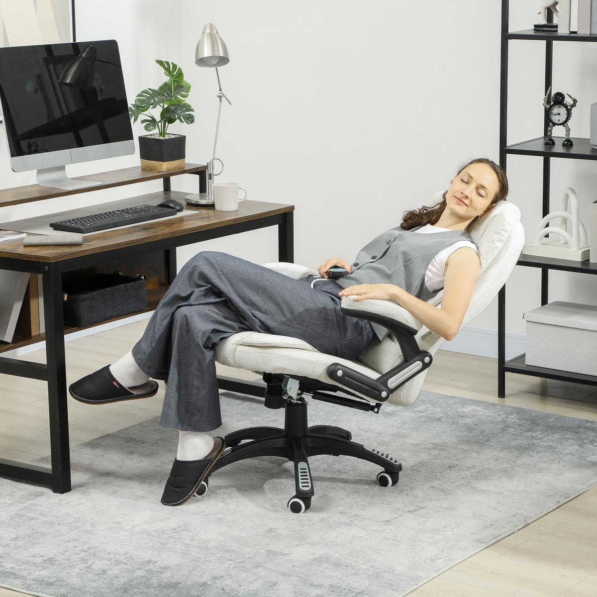 MASSAGESESSEL Chefsessel Gamingstuhl Drehstuhl Massagebürostuhl Cremeweiß - Schwarz/Weiß, Kunststoff/Textil (74/116/67cm) - Vinsetto