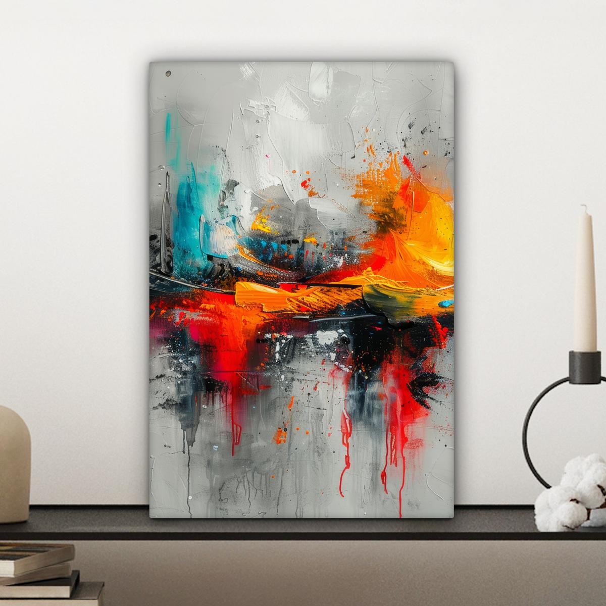 LEINWANDBILD Moderne Kunst - Orange - Grau - Abstrakt Deko Wohnzimmer 20x30 cm - Hellgrau, Textil (20/30cm) - MuchoWow