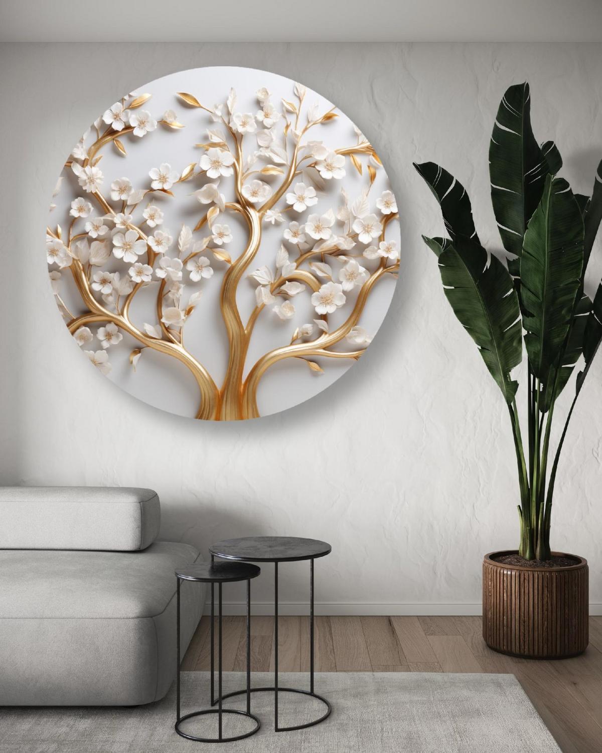 RUNDES BILD Gold 40/40 cm - Goldfarben/Weiß, Textil (40/40cm) - KUNSTLOFT