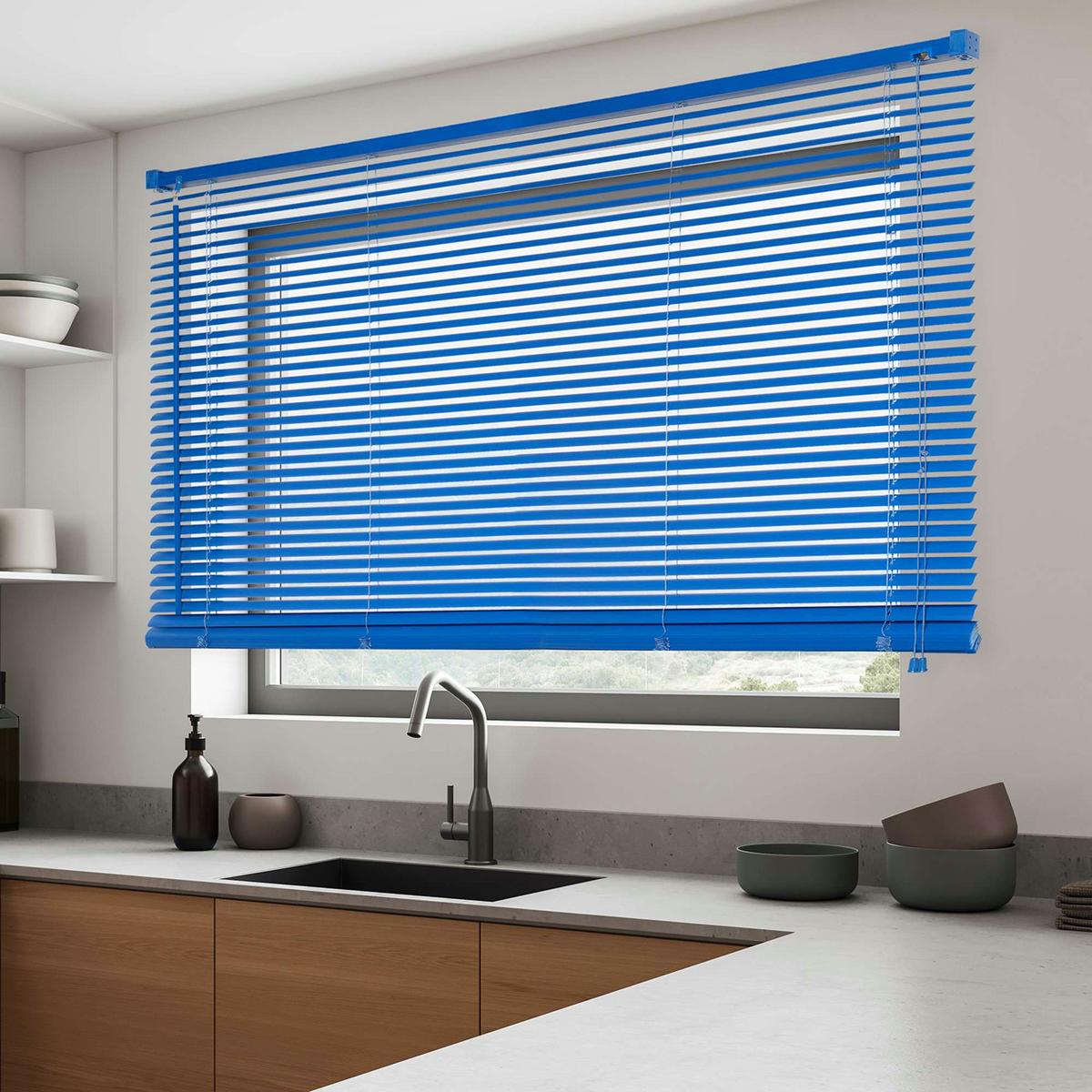 JALOUSIEN vinyl venetianische mit Blau Zugschnur 105x160 - Blau, Kunststoff (105cm) - STORESDECO