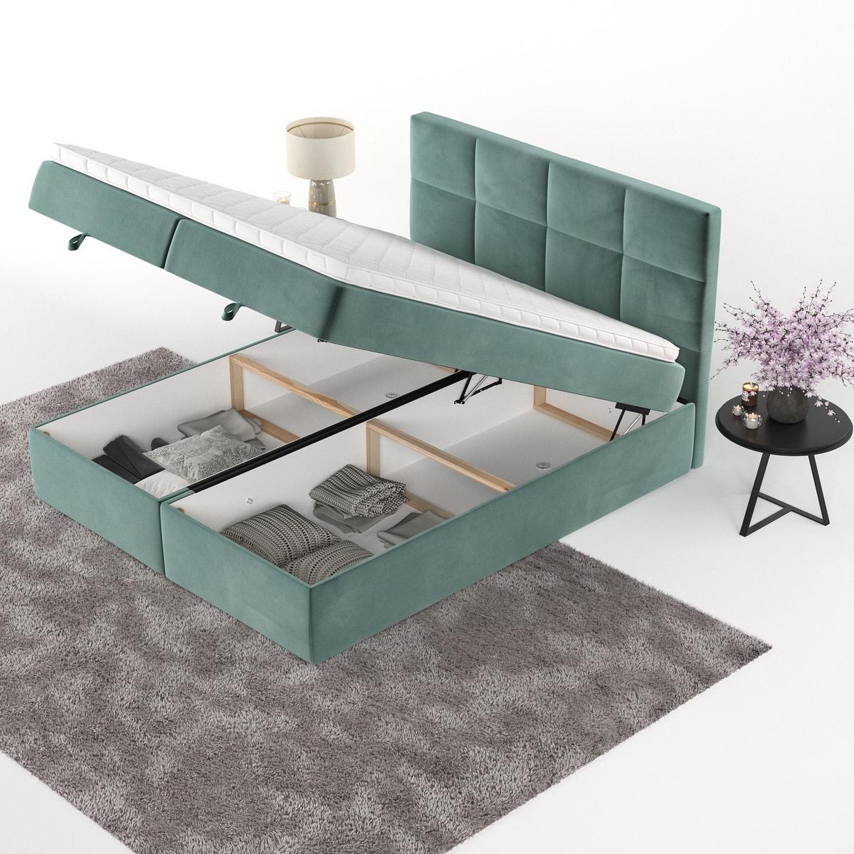 BOXBETT Velto 140/200 cm Türkis im Kronos Stoff - Türkis/Schwarz, Holz/Holzwerkstoff (140/200cm) - AltaBeds