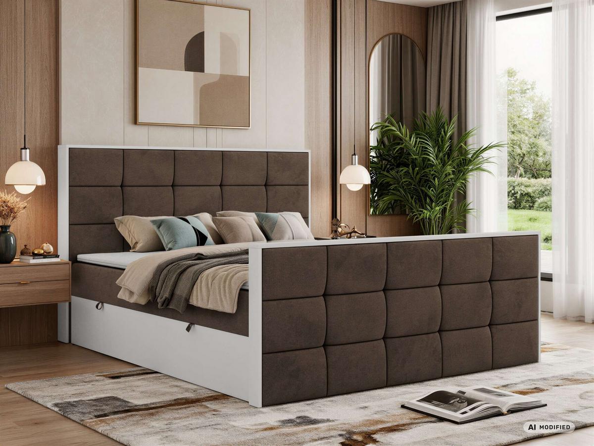 BOXBETT ALVIT DUO 180/200 - Braun Velvet - Topper Visco - H4 - Schwarz/Braun, Kunststoff/Textil (180/200cm) - MKS