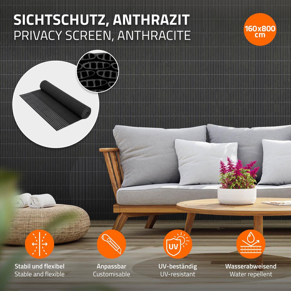 PVC SICHTSCHUTZMATTE 160 x 800 cm Anthrazit - Anthrazit, Kunststoff (800/160cm)