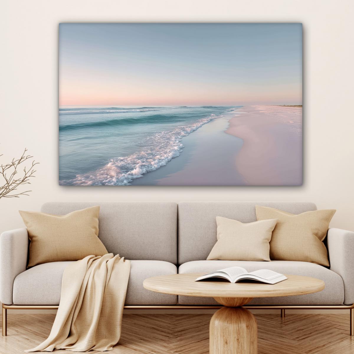 LEINWANDBILD Küstenlinie - Pastell - Wasser Groß 140x90 cm - Pastellblau, Textil (140/90cm) - MuchoWow