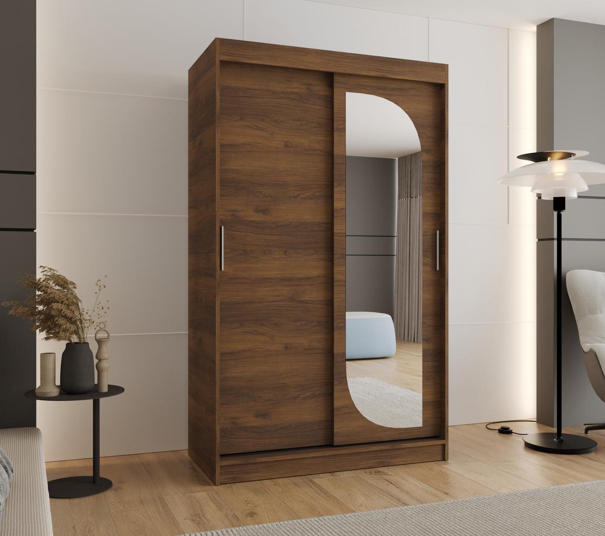 SCHIEBETÜRENSCHRANK mit Spiegel LUCY 200/120/62 2-türig - Silberfarben/Walnussfarben, Holz (120/62/120cm) - MÖBEL KRYSPOL