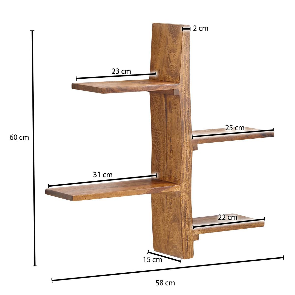 WANDREGAL Massivholz Baumform 58x60x15 cm mit 4 Ablagen - Braun, Holz (58/60/15cm) - KADIMA DESIGN
