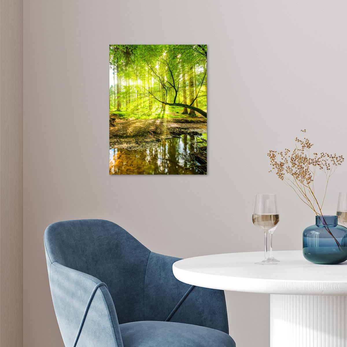 POSTER Wald - Landschaft - Wasser - Bäume - Sonne - Grün - Natur Wandbilder 30x40 cm - Grün, Papier (30/40/0.1cm) - MuchoWow