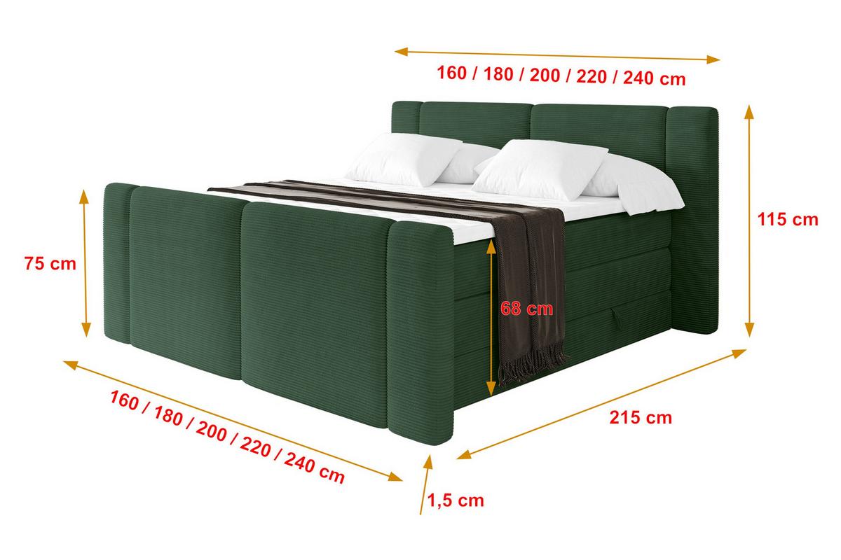 BOXSPRINGBETT mit Matratze H3/H4 - EVON KING Zanozek - 180x200 cm Grün - Grün, Holzwerkstoff (180/200cm) - ALTDECOR