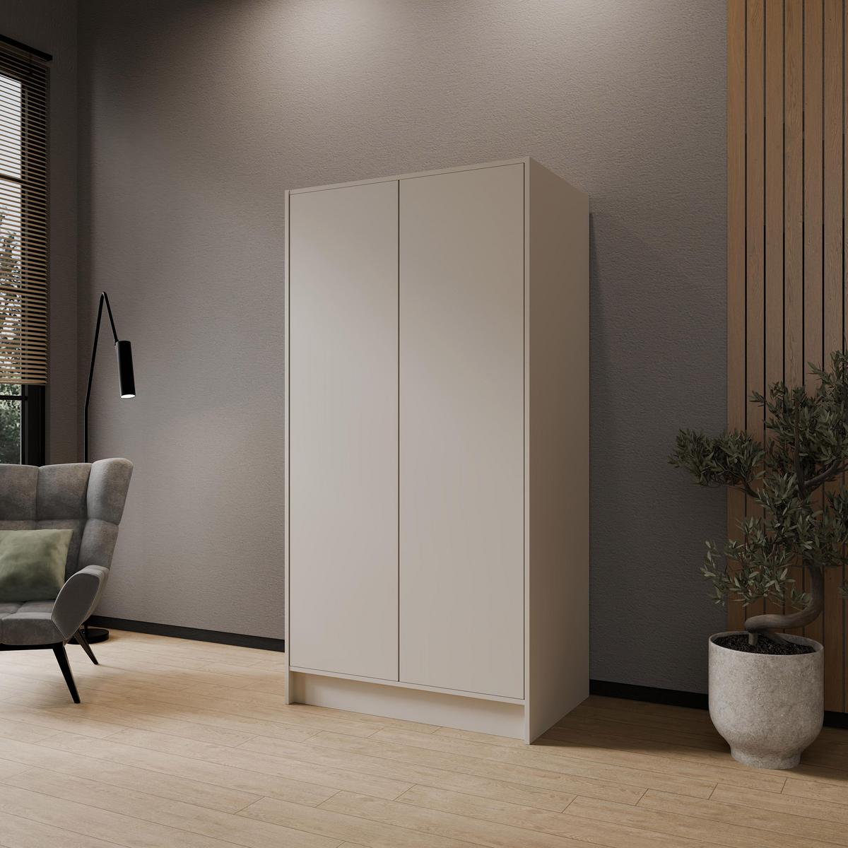 DREHTÜRENSCHRANK Gava mit zwei, glatten Türen, Kaschmir - Kaschmir, Holzwerkstoff (100/200/51cm) - Beautysofa