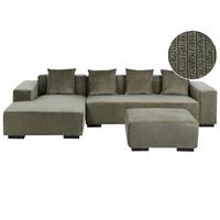 ECKSOFA 4-Sitzer Cord Grün mit Ottomane rechtsseitig Lungo - Schwarz/Grün, Textil (285/160cm) - Beliani