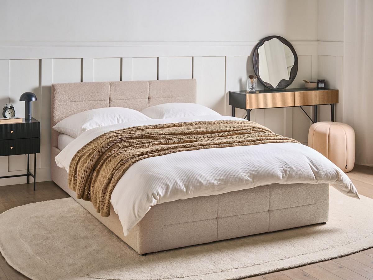 BETT mit Stauraum 140/200 cm Bouclé Beige Massognes - Beige, Textil (140/200cm) - Beliani