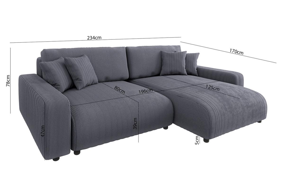 ECKSOFA Emma Grau Cord - Ottomane rechts - Grau, Textil (234/170cm) - S-Style Möbel