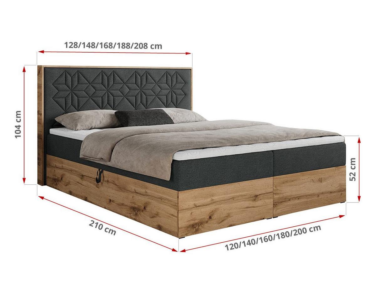 BOXBETT NESSI - 160/200 Dunkelgrau Struktur - H4 - Dunkelgrau, Holz/Textil (160/200cm) - MKS