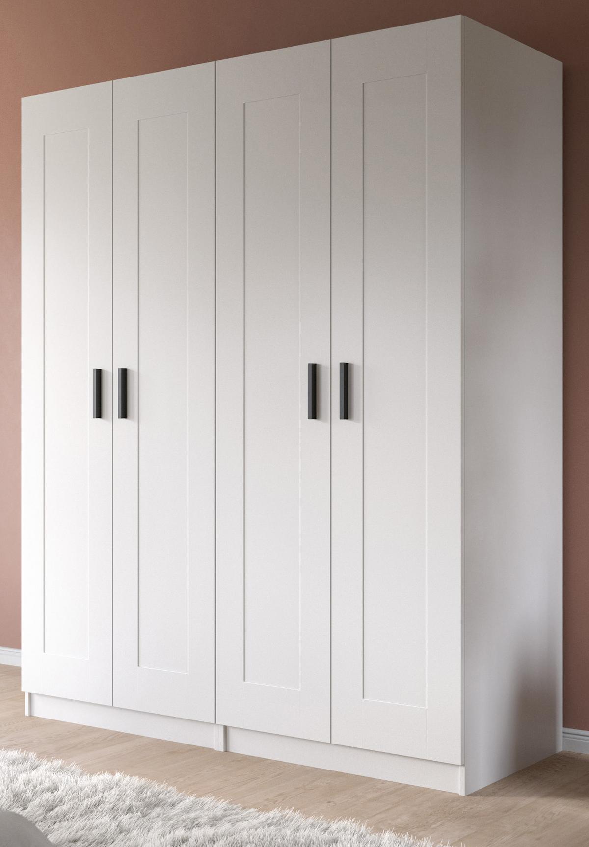 KLEIDERSCHRANK in weiß 160 x 194 cm, Drehtürenschrank 4-türig skandinavisch - Schwarz/Weiß, Holzwerkstoff/Kunststoff (160/194/56cm) - Inn.Furn