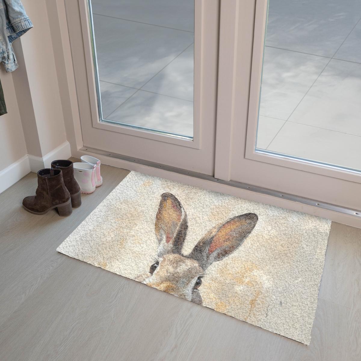 FUSSMATTE Hase - Ohren - Braun Schmutzmatte 90x60 cm - Beige, Kunststoff (60/90cm) - MuchoWow