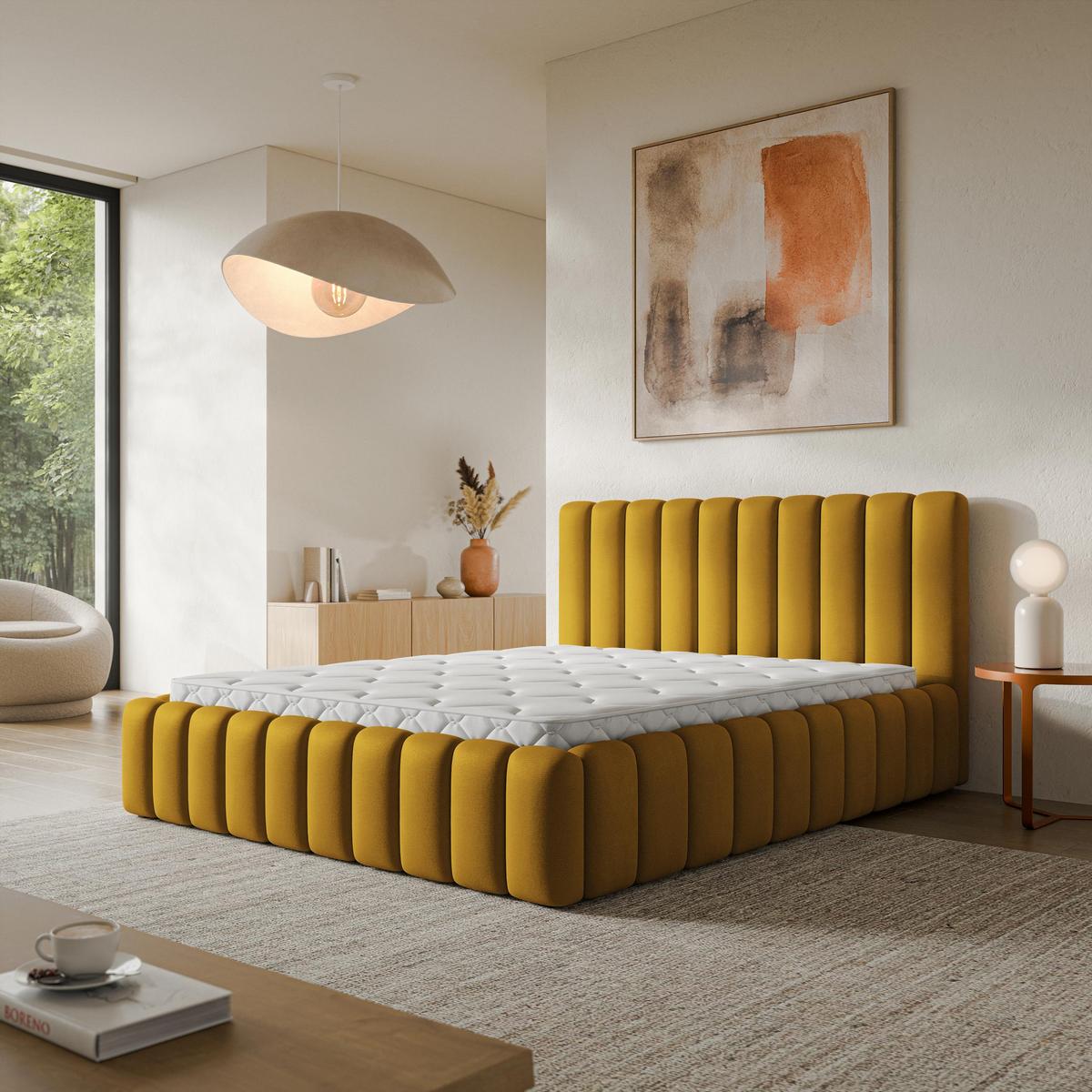 POLSTERBETT TEBA 140x200 cm mit Bettkästen - Gelb - Gelb, Holz/Textil (140/200cm) - MASSENO