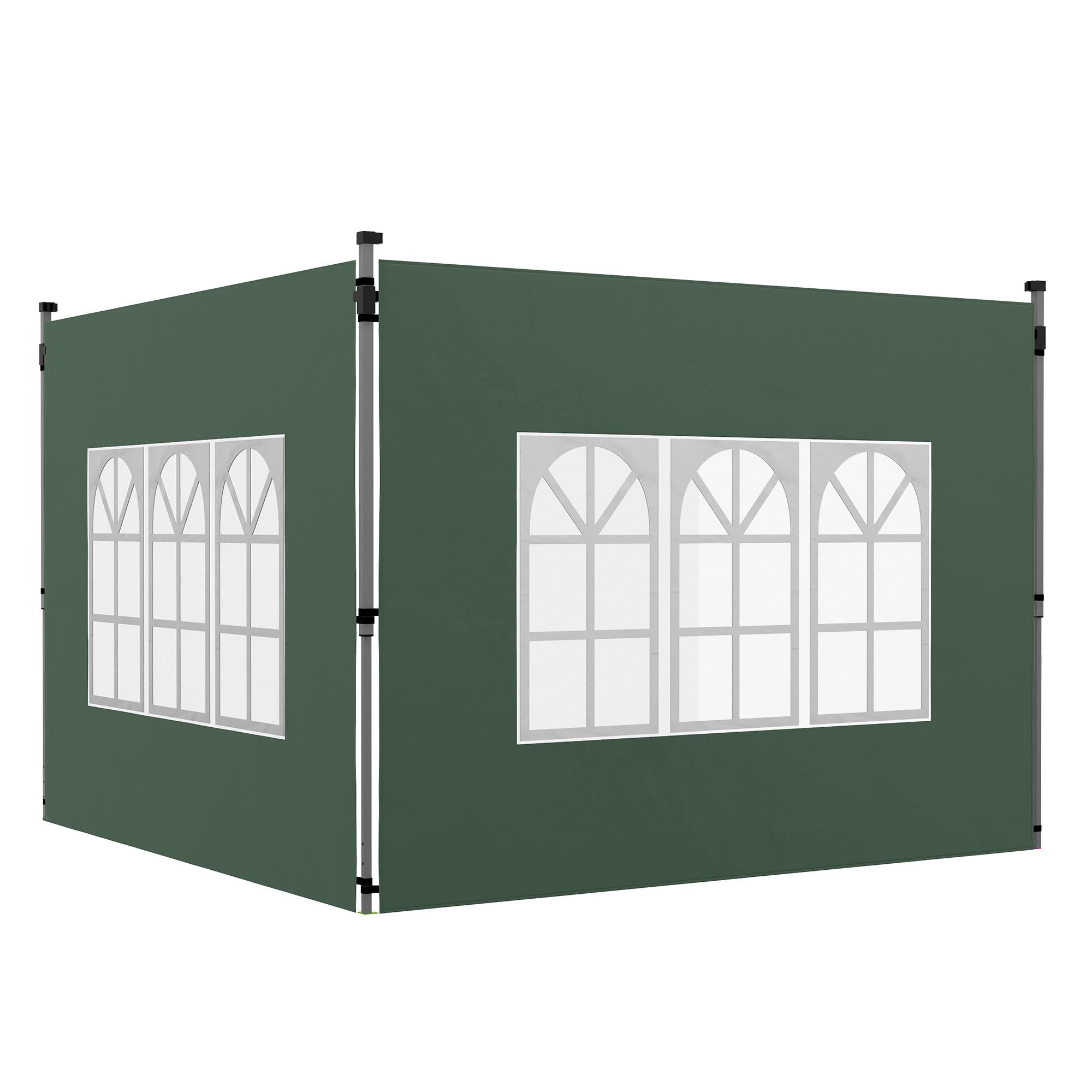 2ER-SET Seitenteile für Pavillon 3x3/3x4 m, Seitenwand mit Fenster, wasserdicht - Grün, Kunststoff/Textil (295/195/1cm) - Outsunny