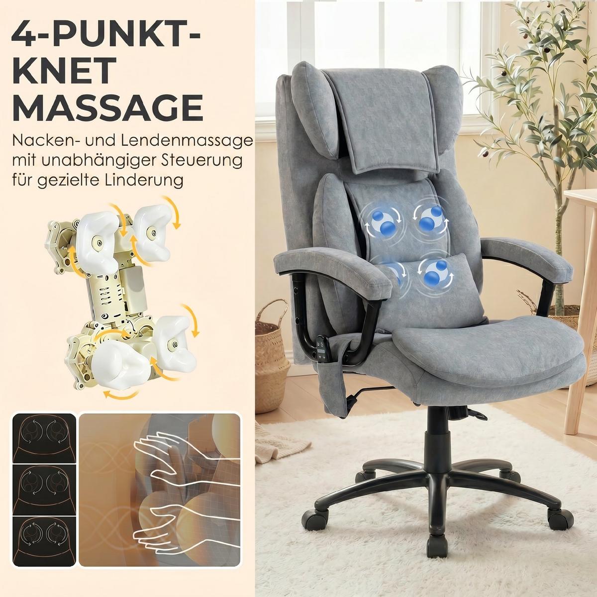 BÜROSTUHL mit Massagefunktion aus Polyester Grau - Schwarz/Grau, Textil/Metall (70.5/122/76cm) - HOMCOM