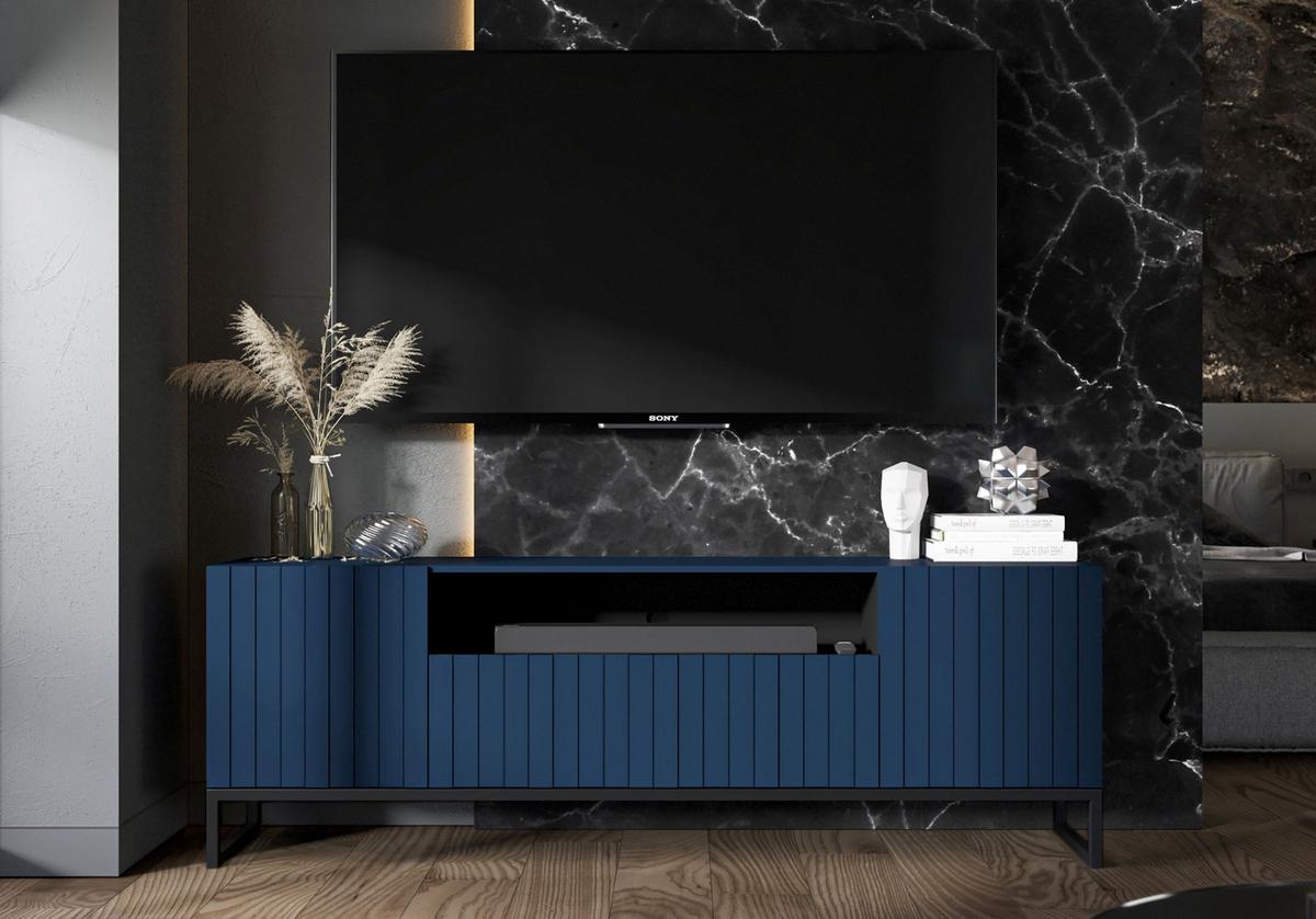 TV-SCHRANK Elpis2 Marineblau Matt mit Metallrahmen Glamour 150 cm - Blau/Schwarz, Holzwerkstoff/Metall (150/51.5/36.5cm) - Meble Lindner