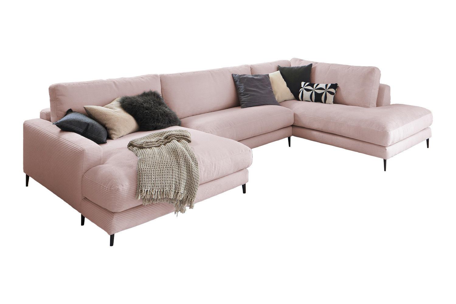 WOHNLANDSCHAFT CARA Pink Cord - Roségold/Schwarz, Textil (341/84/223cm) - KAWOLA