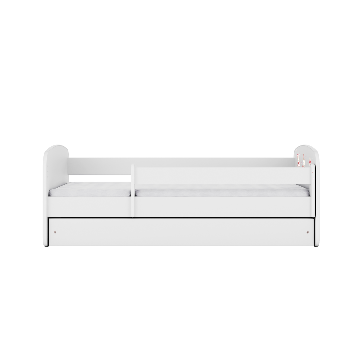 KINDERBETT Kaninchen mit Schmetterlingen mit Schublade und Matratze 140/70 - Weiß, Holzwerkstoff (70/140cm) - RAUMHIRSCH FURNITURE